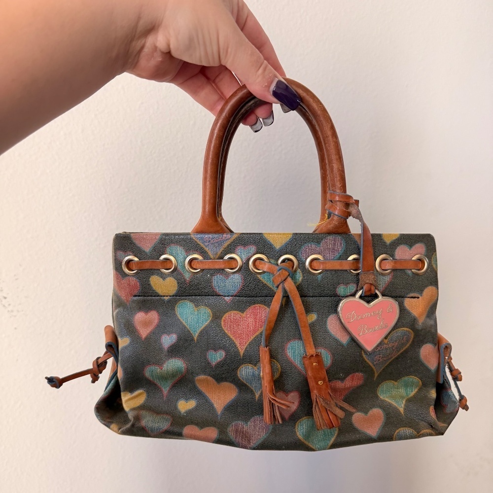 Y2K Vintage Dooney & Bourke Crayon Heart Coated Canvas Mini Top Handle